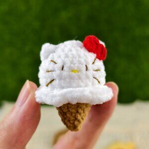 Handmade Amigurumi Crochet Ice Cream Cone Kitty Plushie